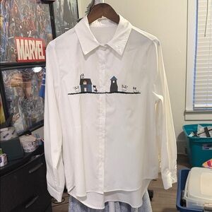 Cider White Embroidered Button Down Shirt